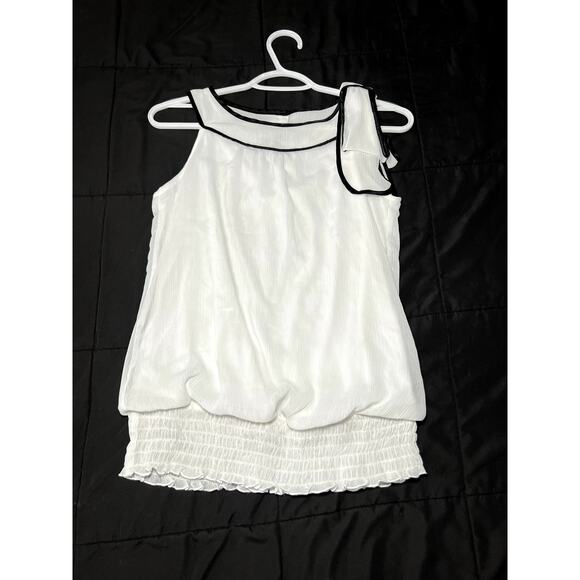 BCX Tops - BCX‎ white cinched bottom bow tank top blouse womens medium preppy corpcore